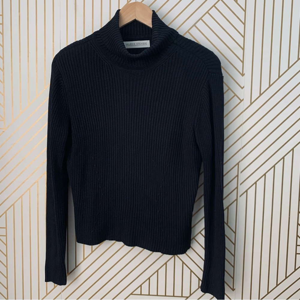 Valerie Stevens Silk blended ribbed Turtleneck cowl mock neck 90s Y2K knit M